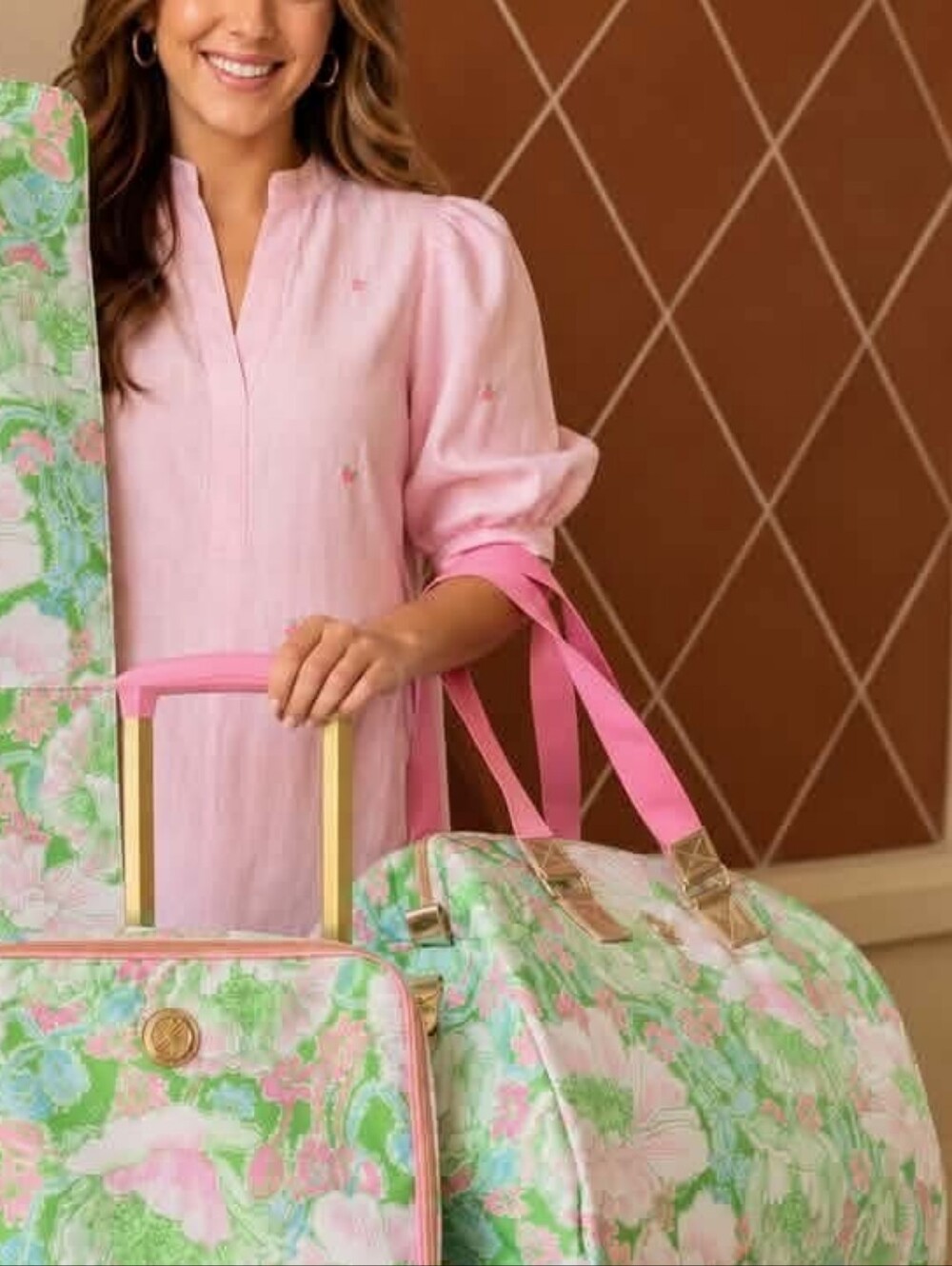 NIP Lilly Pulitzer Weekender Bag In Putting Green Poppyland - Green Pink Floral - Picture 4 of 4
